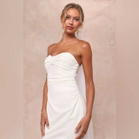 NWOT Lulus To Be Yours Ivory Strapless Pleated Mermaid Maxi Dress Size Small - Picture 4 of 11